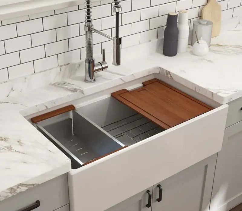 Farmhouse-style granite kitchen sink