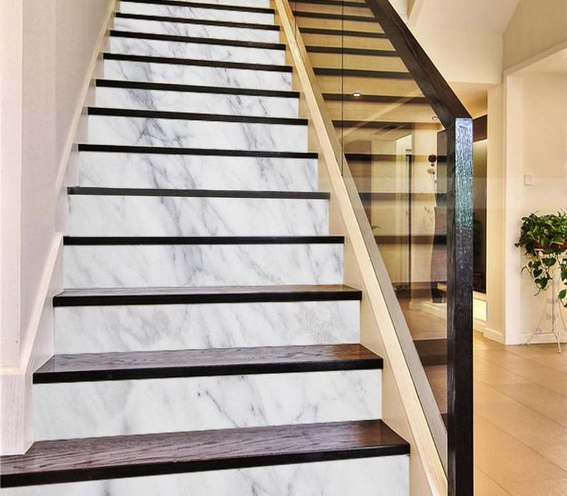 Marble staircase with wood treads
